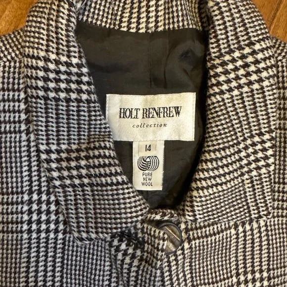 Holt Renfrew Women’s Brown and Cream Plaid Wool Jacket | EUC | Size 14 or Large - Picture 2 of 7